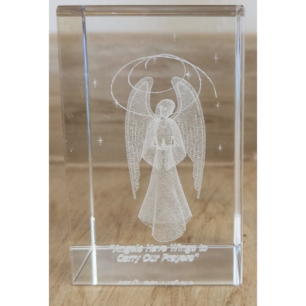 3 1/4" Etched 3D Laser Paperweight Angels Have Wings To Carry Our Prayers
